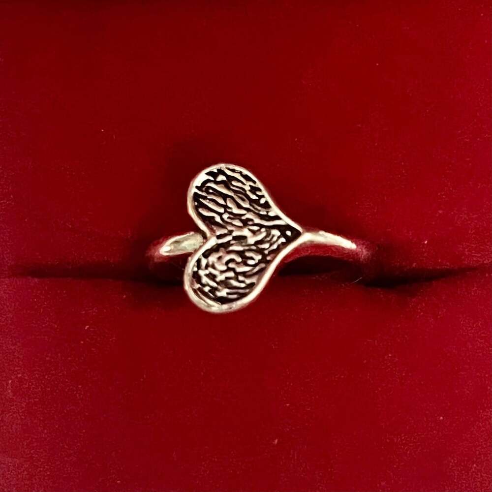 Oxidized Textured Heart Titanium Steel Silver Open Ring Size 5-7